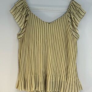 Essentials by Milano Striped Ruffle Sleeve Blouse peplum size large tan brown